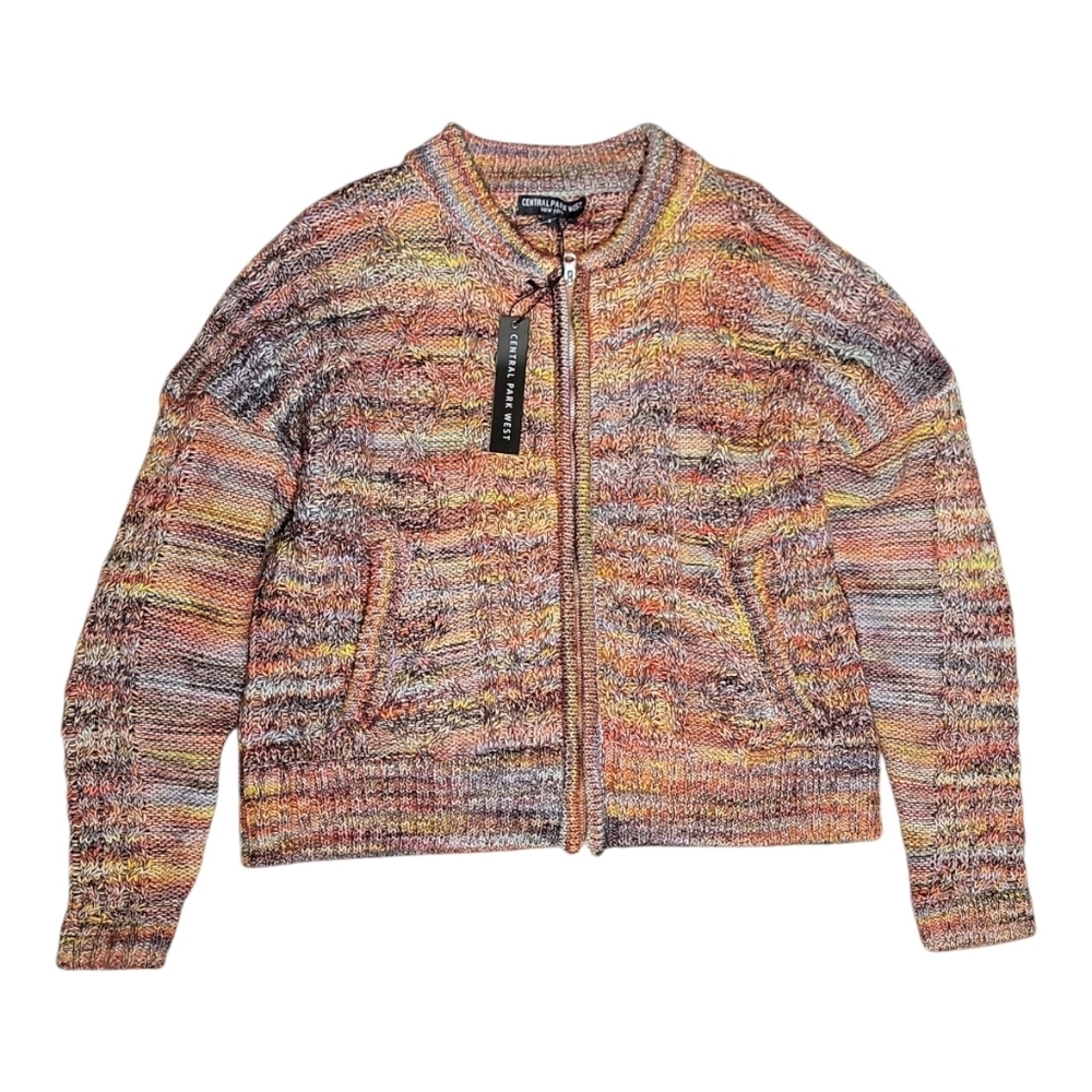 $258 CENTRAL PARK WEST Savannah Space Dye Knit Oversized Zip Knit Sweater